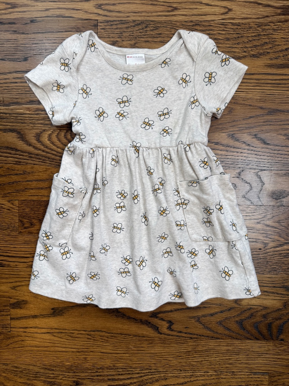 Hanna Andersson Girls Organic Cotton Pocket Playground Dress Bee Print 18-24 M
